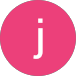 A pink circle with a white lowercase letter “j” centered inside.