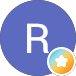 A purple circle with a white letter “R” in the center and a small star badge in a blue and orange circle at the bottom right.